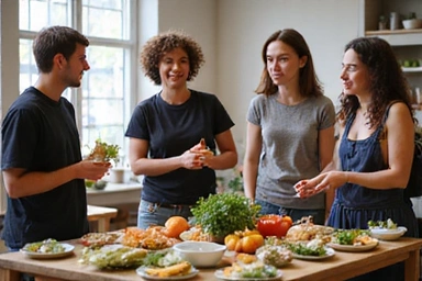 Grupo de personas aprendiendo sobre nutrición en un taller interactivo